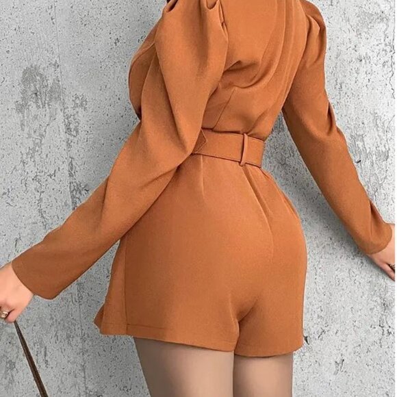 Chicme 2-in-1 Blazer with Shorts Romper Brown Size LARGE 10-12 - Picture 2 of 8